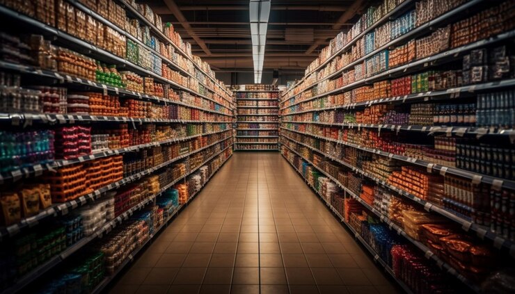 abundance healthy food choices supermarket aisle generated