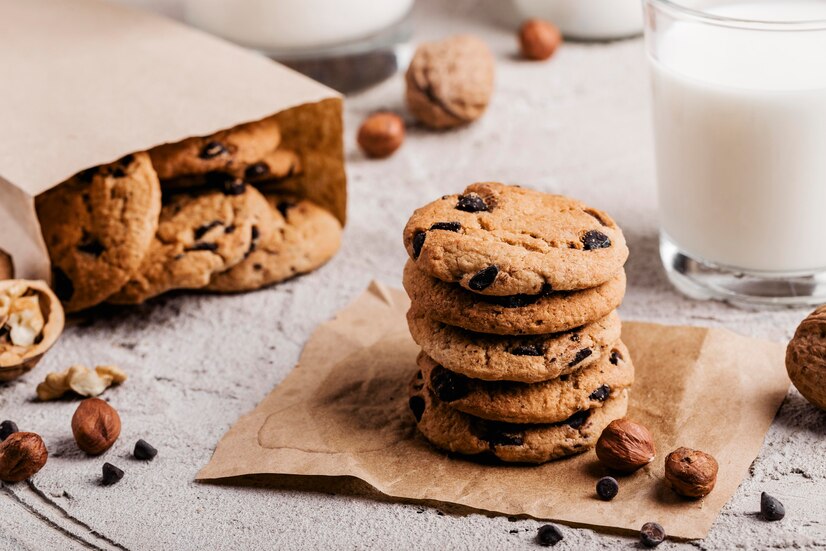 delicious cookies with glass milk